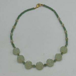 Lee Sands Green Gold Beaded Floral Necklace NIB